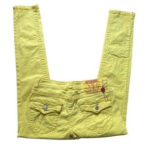 True Religion Joey Super T Stitch Jeans USA Made Yellow 29x29 Women